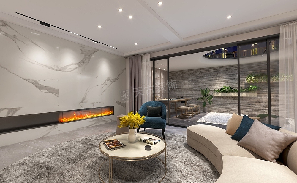 客厅摒弃繁冗复杂的装饰,用素雅的色调和干净利落的线条,表现一种由古典美和现代美相互融合的温柔力量。整屋利用浅原木色铺陈营造出一种治愈氛围。