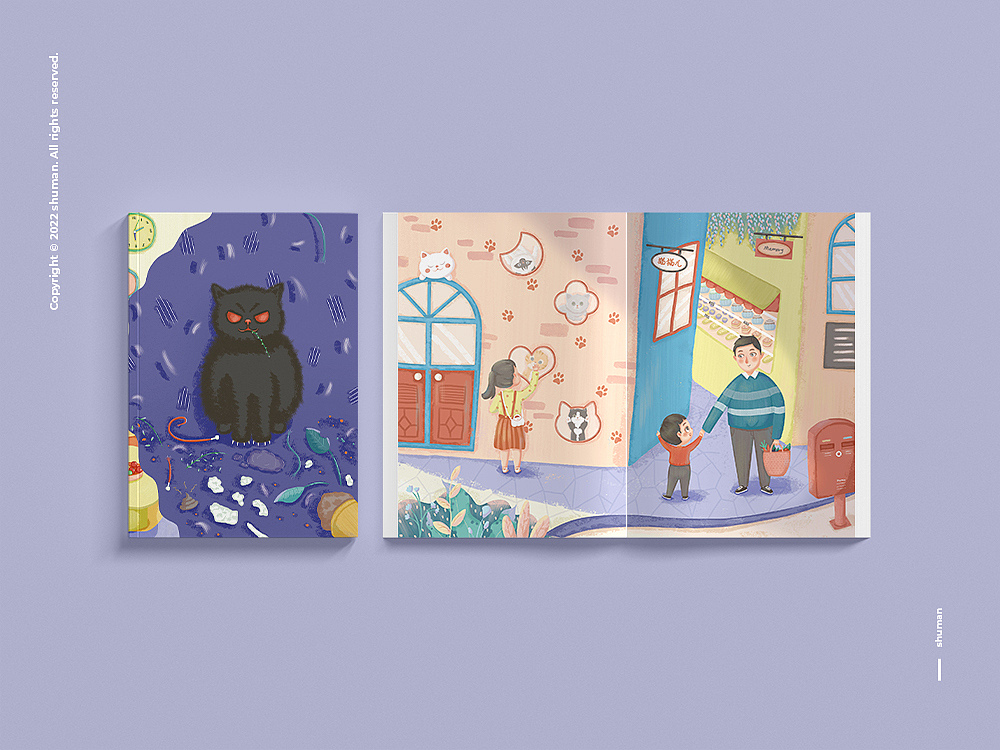 橘猫妹妹和黑猫弟弟（图ZMzA1NTE0MTUy） - 儿童插画 - 站酷设计师书曼原创素材 - 站酷ZCOOL