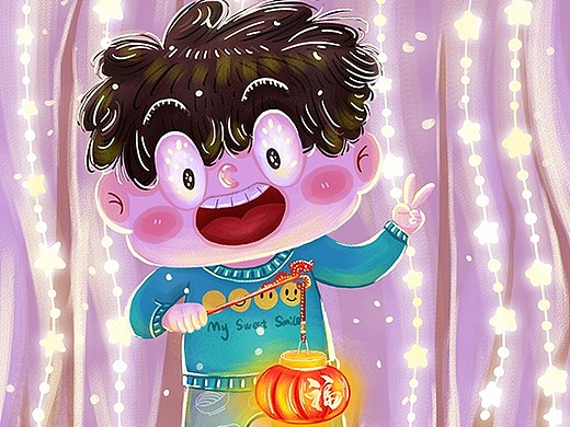 春节元宵节小男孩提灯笼