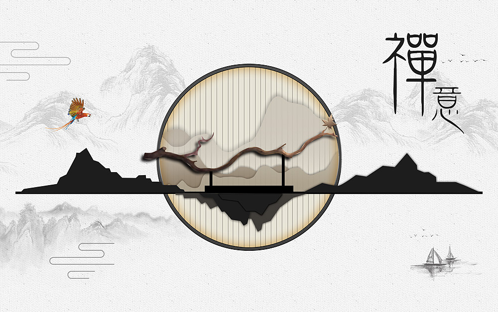 2022新山水（图ZMjc2NTU1MTQ0） - 生活用品 - 站酷设计师新中式纱画图库原创素材 - 站酷ZCOOL