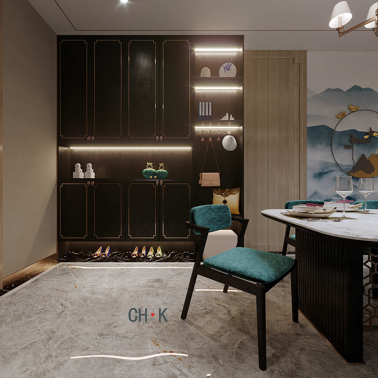 新中式客餐厅（图ZMTQ2MzIyNzI0） - 家装设计 - 站酷设计师棉棒原创素材 - 站酷ZCOOL