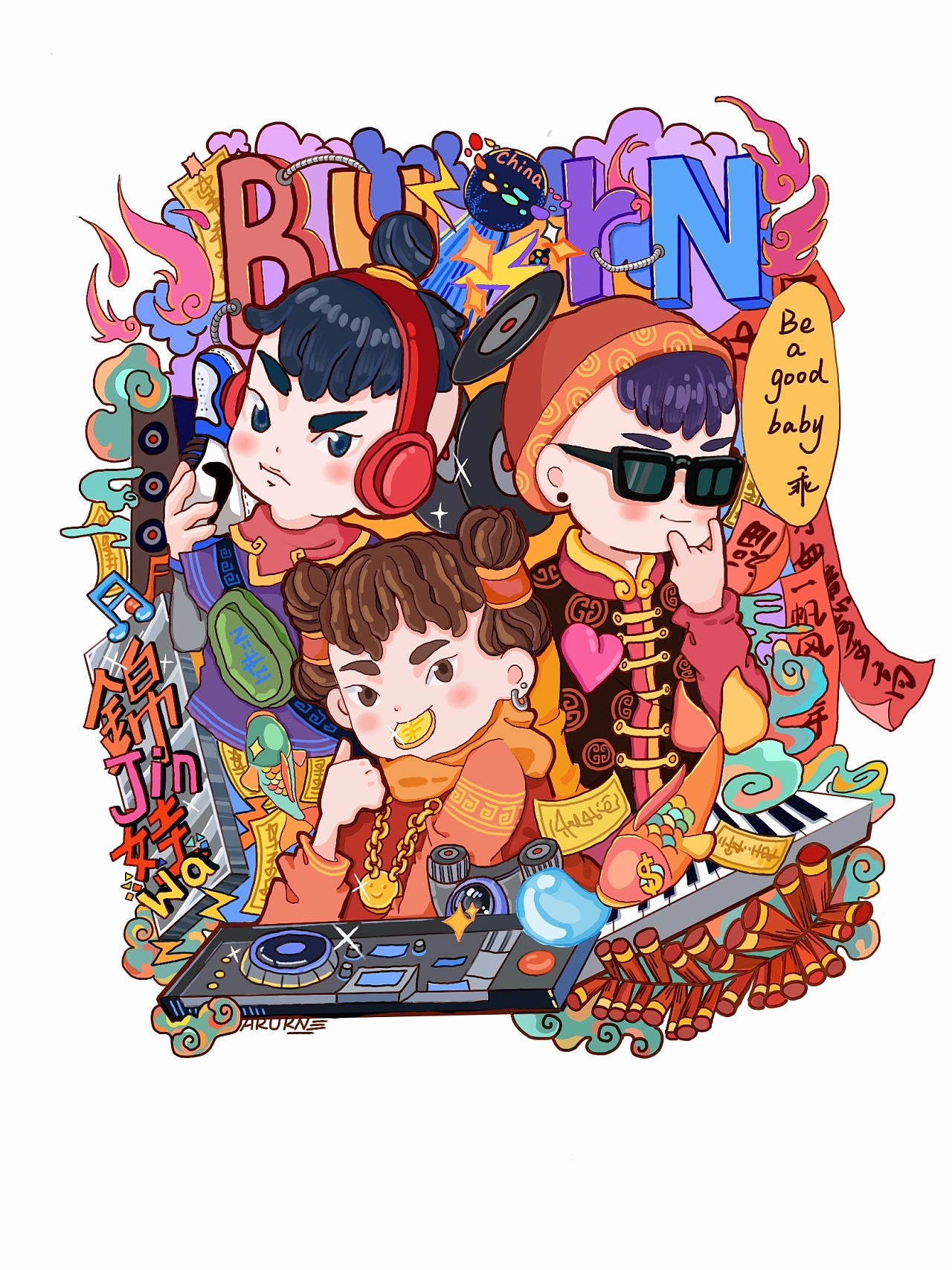 传统_现代-娃娃|插画|新锐潮流插画|arukn - 原创作品 - 站酷 (zcool)