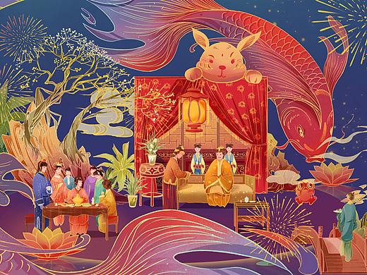 紅樓夢(mèng)·元宵夜宴（個(gè)人主頁(yè)-ZNjA1ODg0MzY=） - 商業(yè)插畫 - 站酷設(shè)計(jì)師光湯光飯?jiān)瓌?chuàng)素材 - 站酷ZCOOL