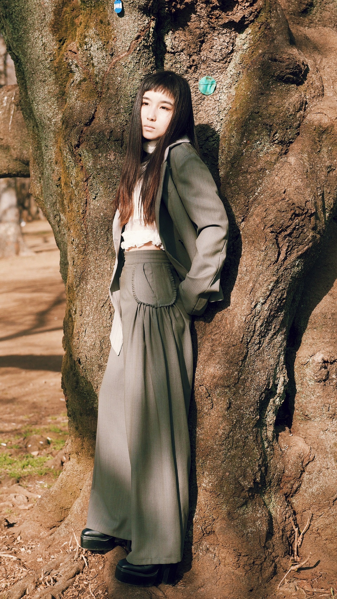 不对称外套 tuck阔腿裤