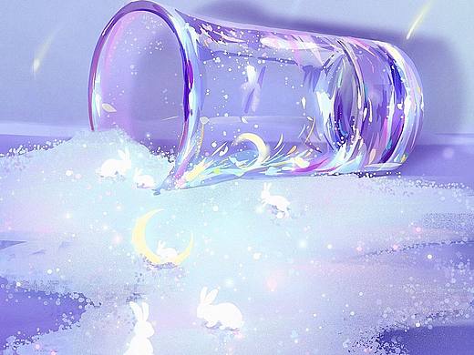 梦幻紫色调插画|兔兔乐园 玻璃杯