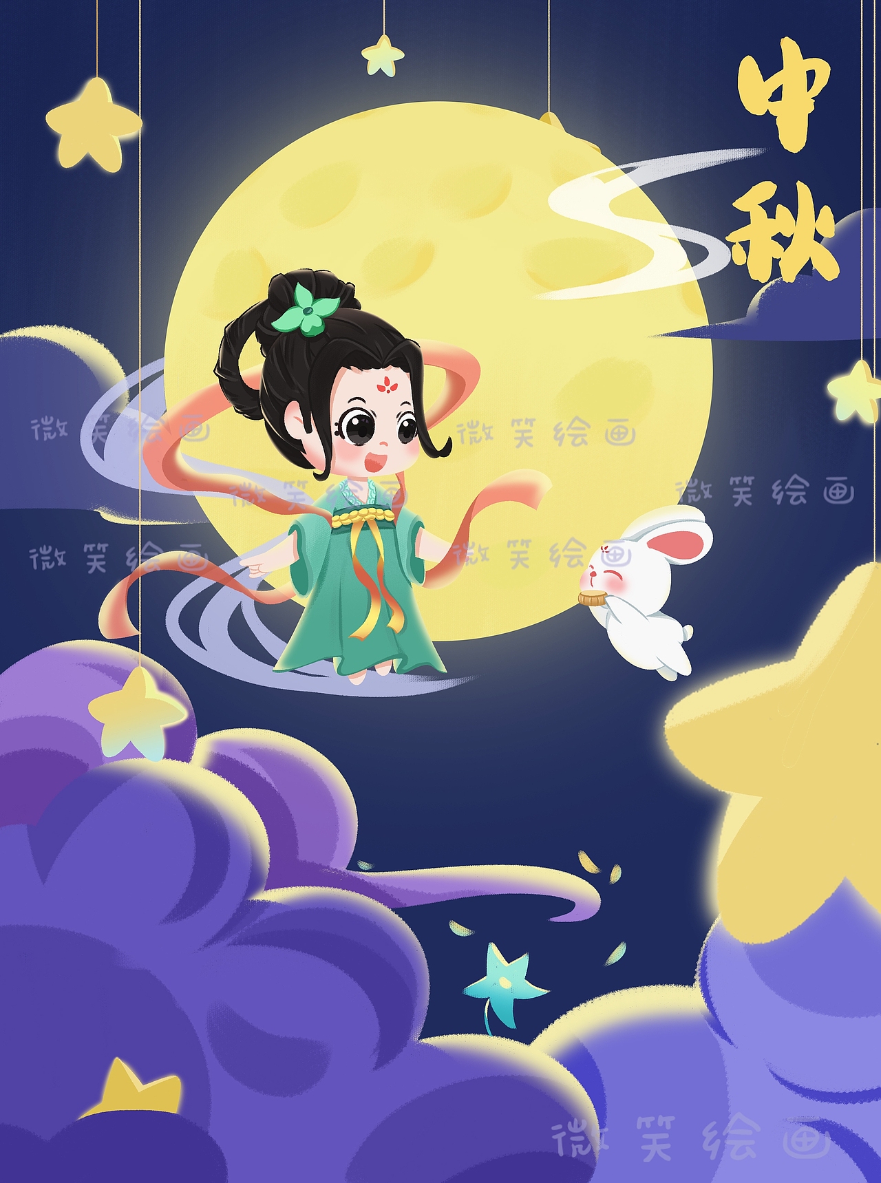 《中秋》（图ZMzEzMDY1NzUy） - 儿童插画 - 站酷设计师那条晚安的插画原创素材 - 站酷ZCOOL