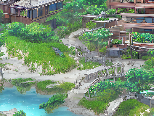 #AI创作实验室#动画，超现实主义，夏季海滩别墅，