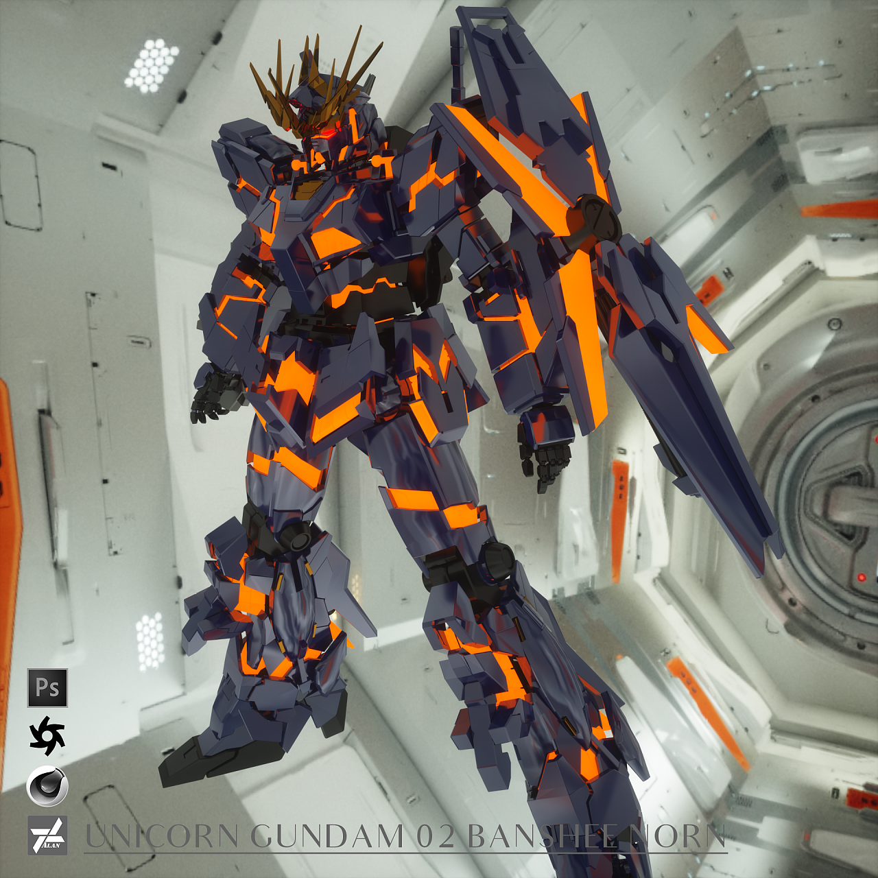 unicorn gundam rx-0 c4d oc渲染练习