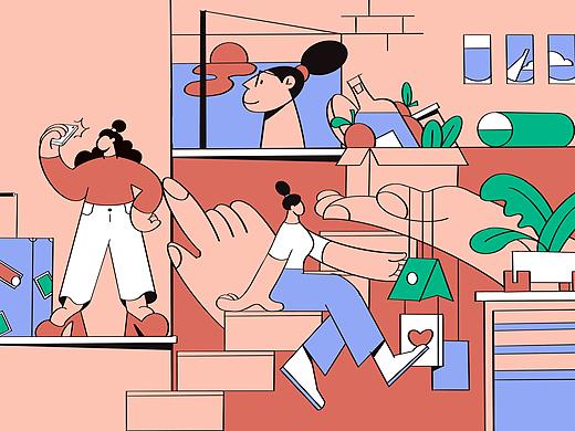 扁平化风格插画步骤分解