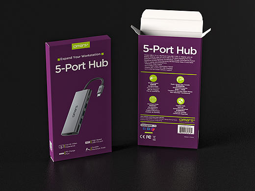 电子产品USB C HUB包装效果图