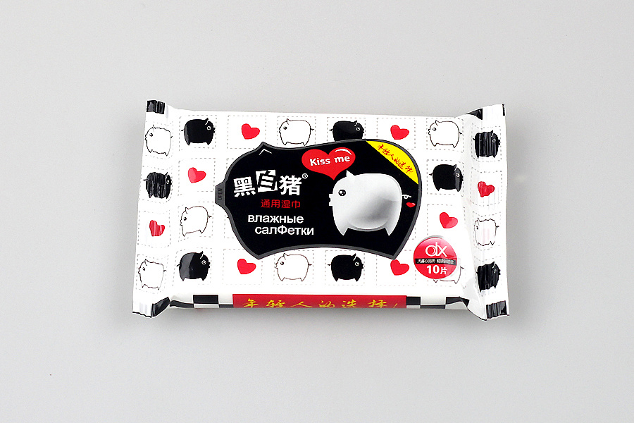 黑白猪湿巾包装形象设计