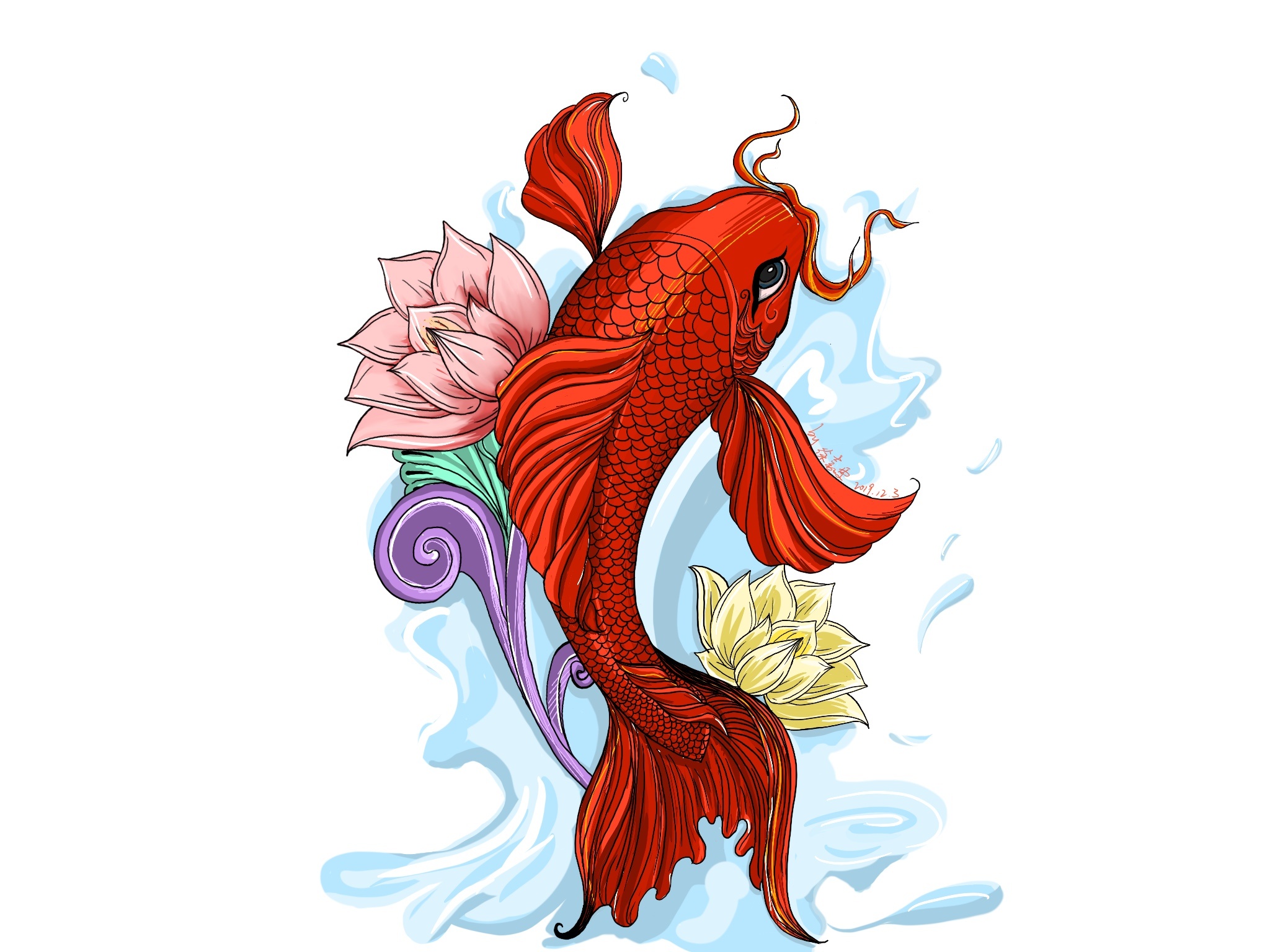可爱红色锦鲤转运卡通手绘创意趣味头像-比格设计