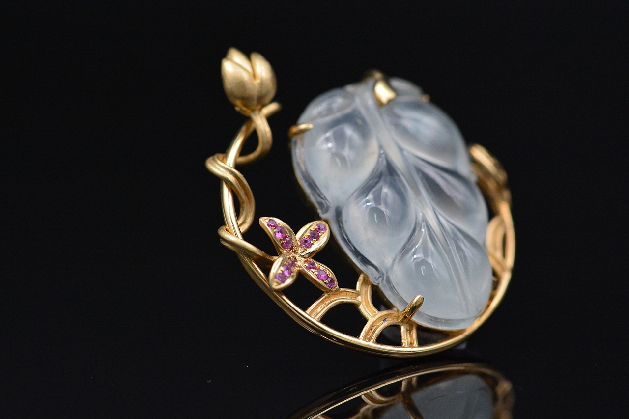 天然翡翠叶子镶嵌(金枝玉叶)