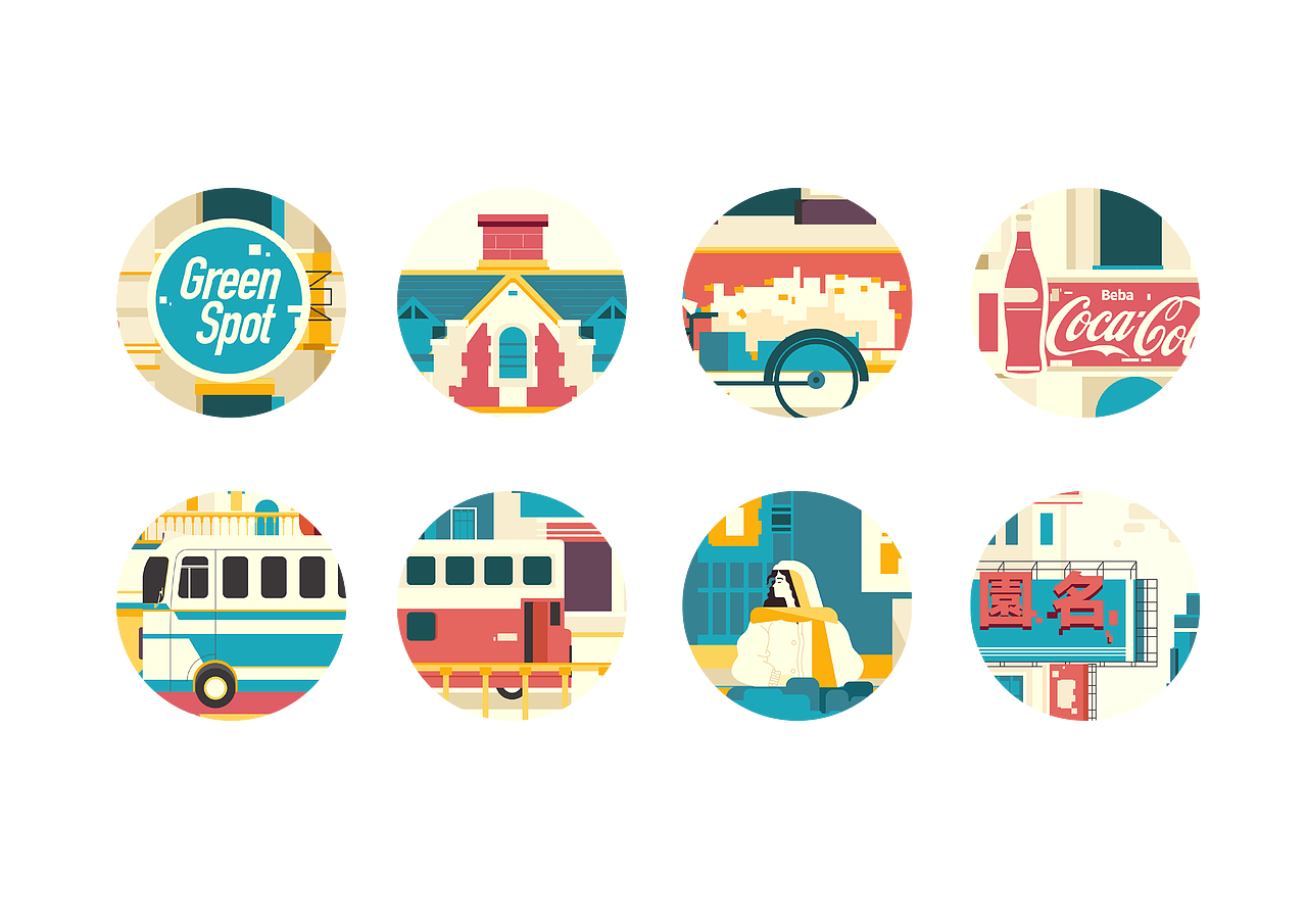 80、90年代街景【扁平插画】