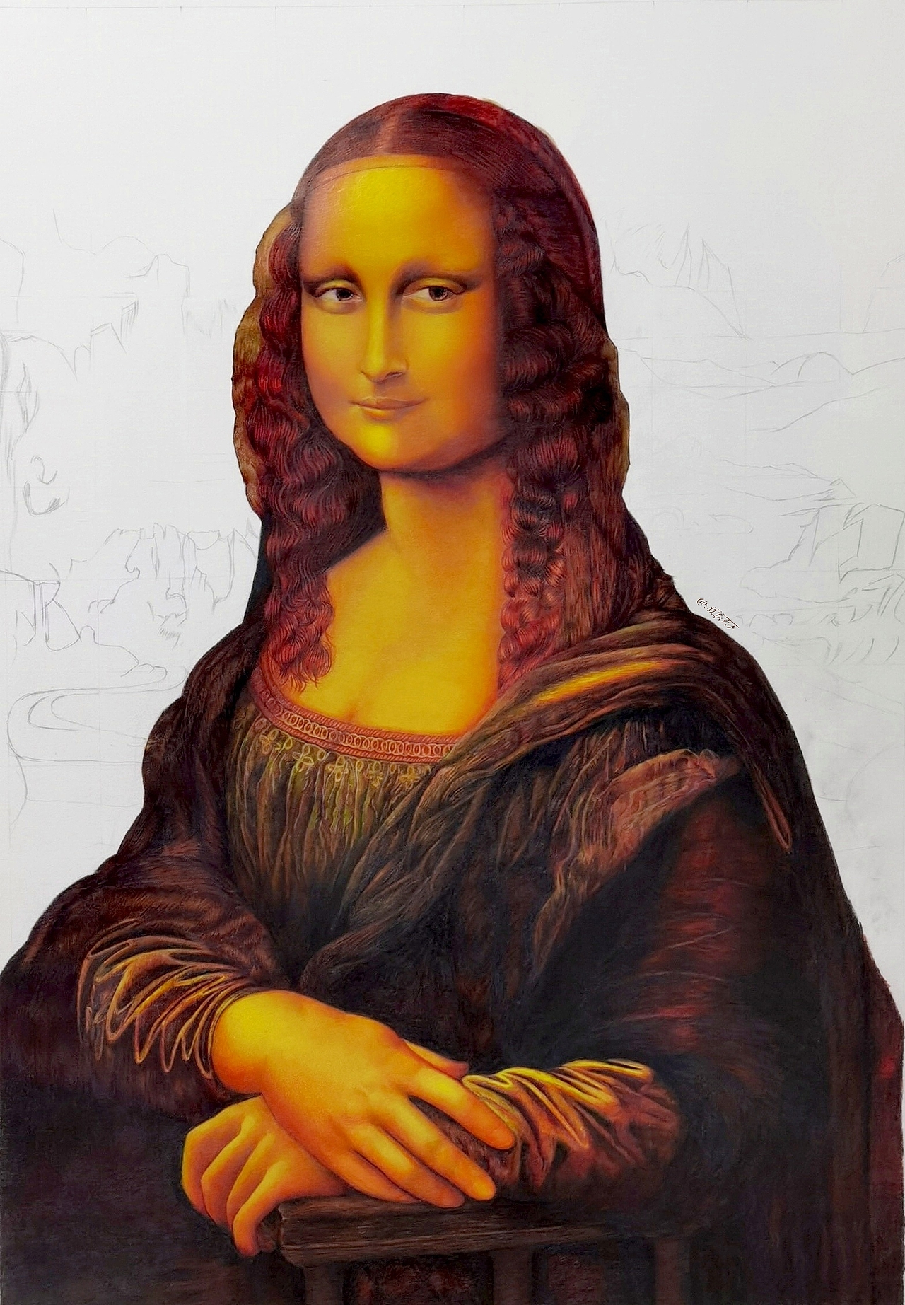 纯彩铅蒙娜丽莎的微笑