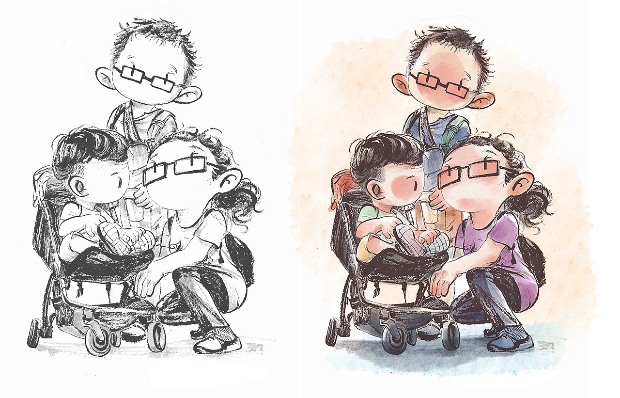 毛笔手绘ps淡彩