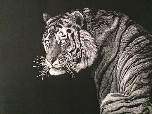 李子哥刮画作品《再向虎山行》