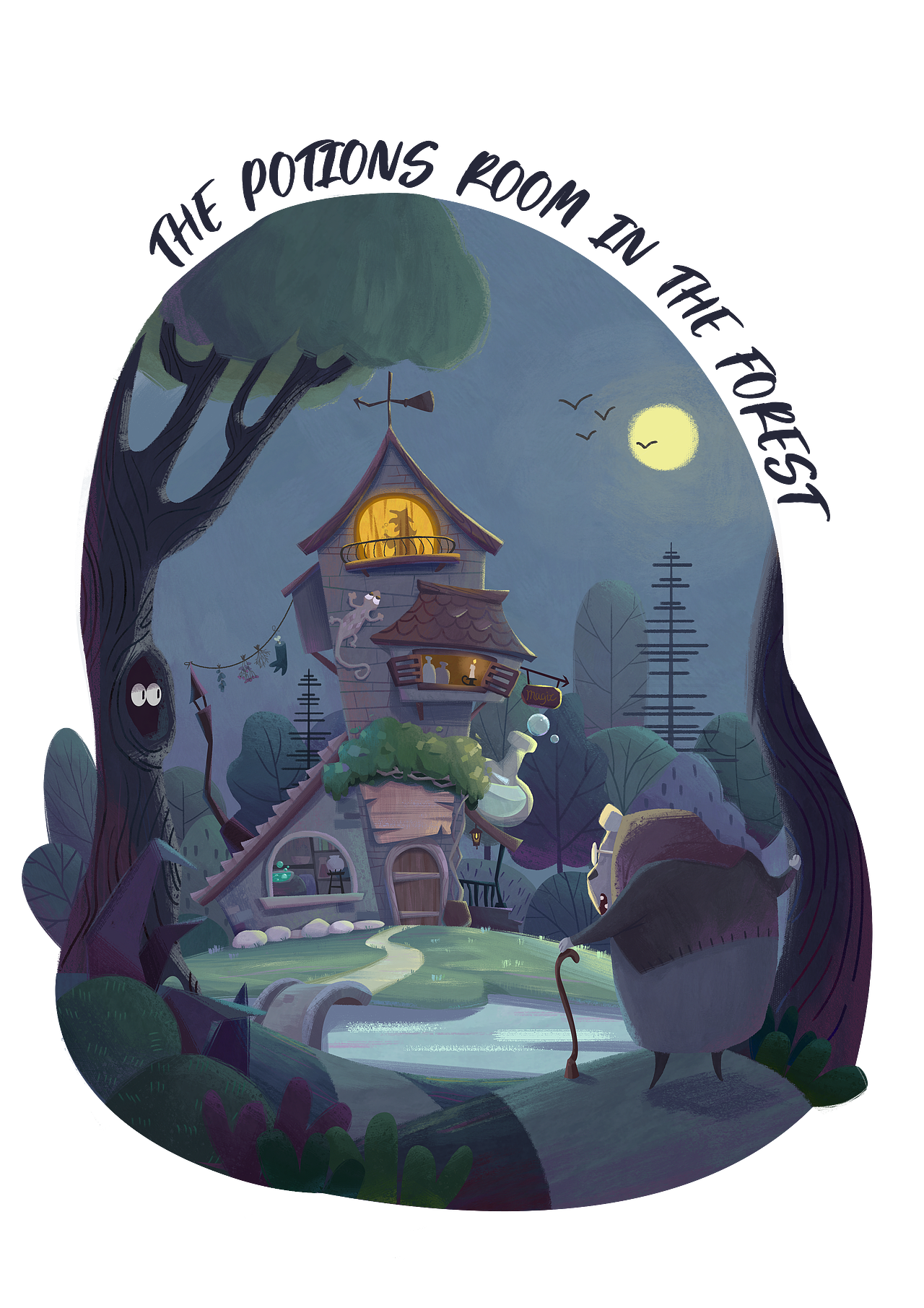 5原创作品插画创作习作森林绘本夜景房屋建筑玛丽姑妈三十八2021 新年