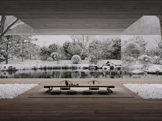 庭院雪景 . 3D效果图