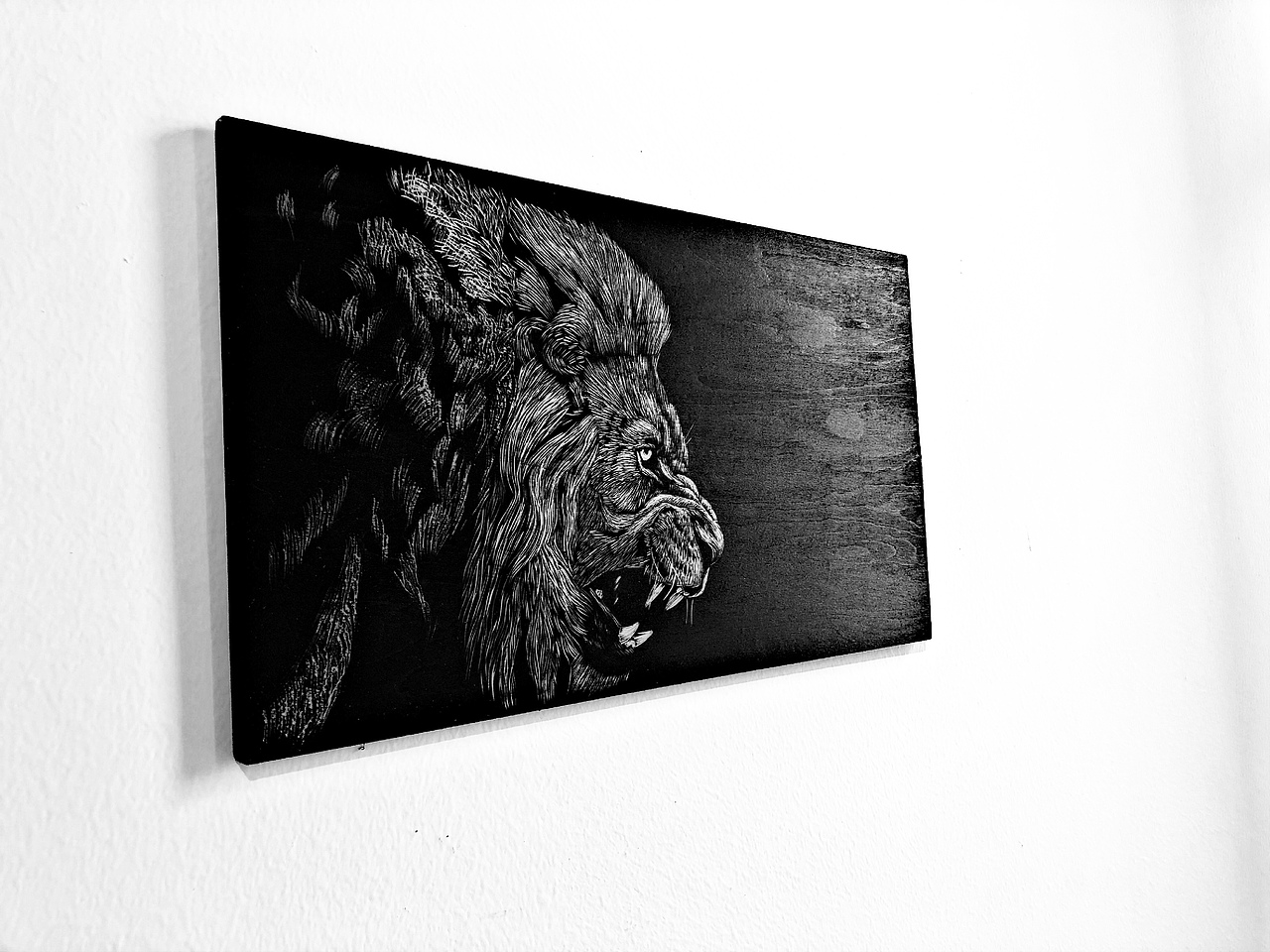 手工雕刻黑白木刻版画狮