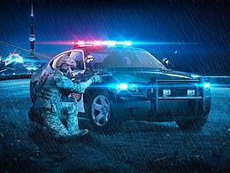 雨中警车合成