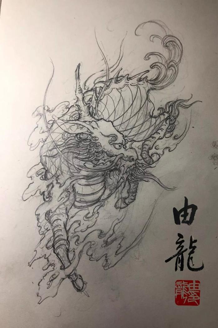 烈火麒麟纹身手稿图片