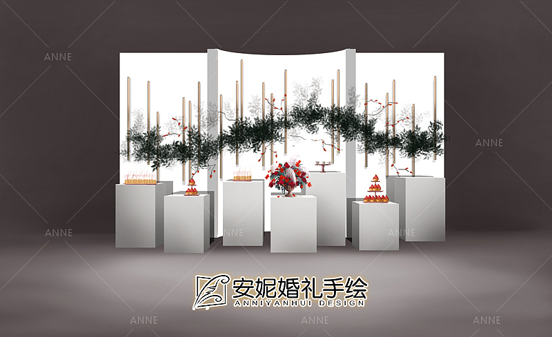 红色点缀 甜品区 安妮婚礼手绘（图ZMTUxMzY3MzMy） - 舞台美术 - 站酷设计师安妮婚礼手绘原创素材 - 站酷ZCOOL