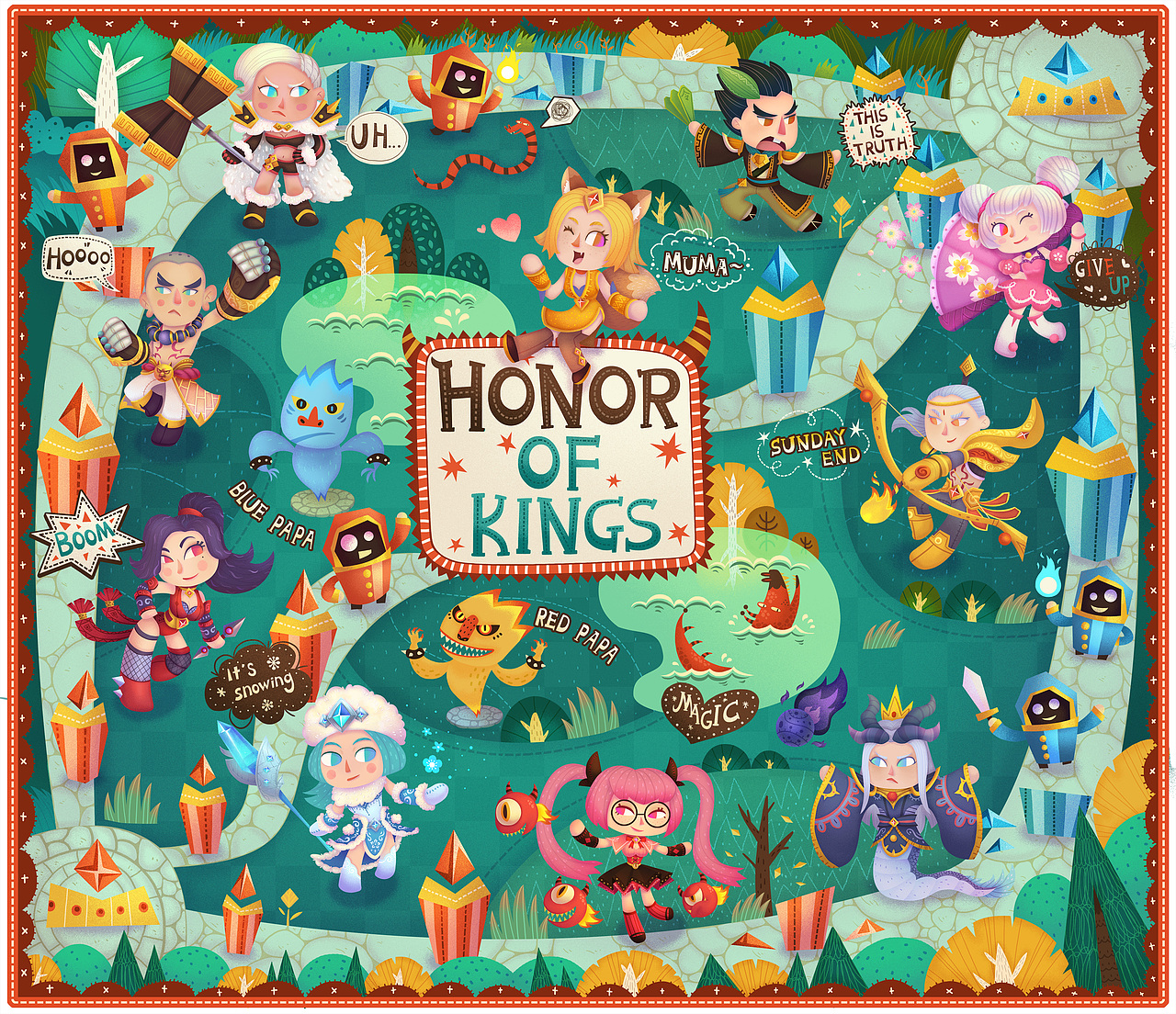 王者荣耀周边-万用印制品贴纸《5v5荣耀之战》插画设计（图ZOTQyNzgwOTY=） - 生活用品 - 站酷设计师二姑不让我乱起名原创素材 - 站酷ZCOOL