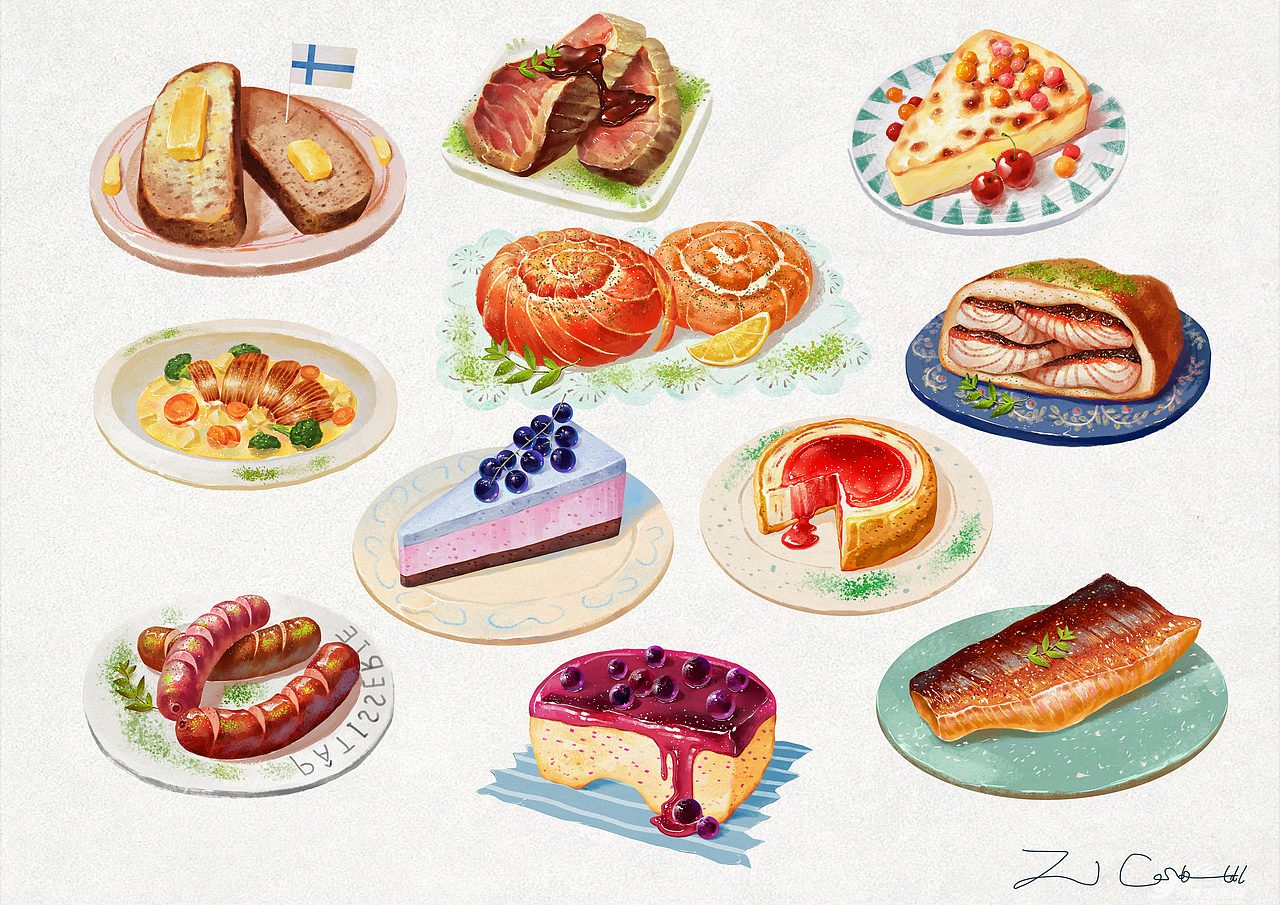 芬兰美食插画创作