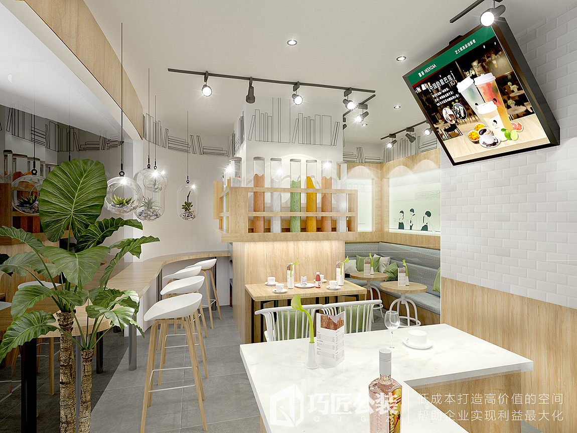 昆明商铺装修公司 云南奶茶店铺装修设计效果图施工