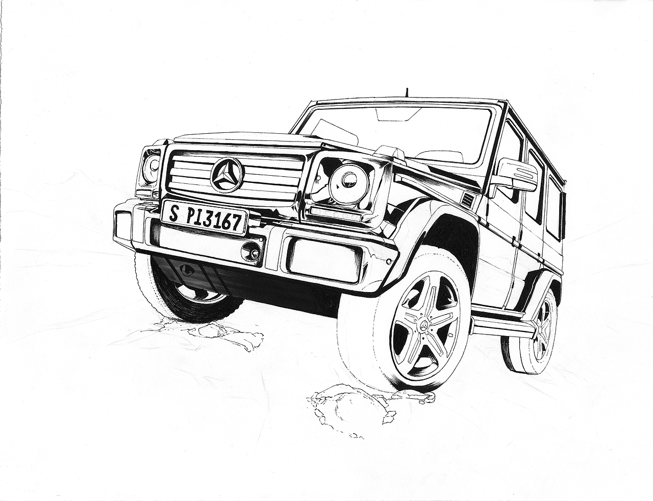 《香港街景or奔驰g500》马克笔手记