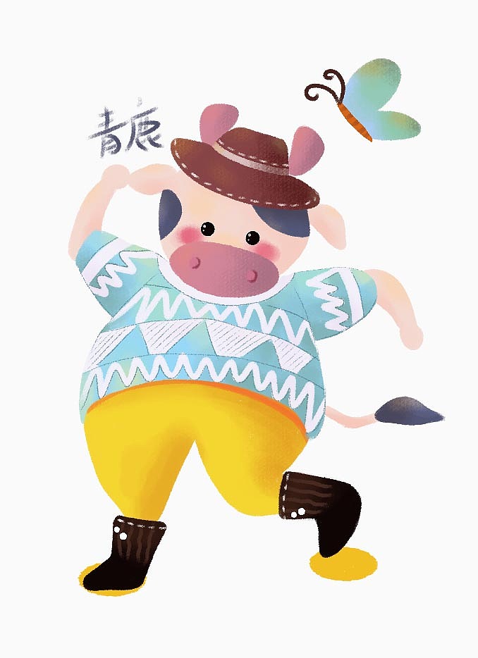 原创动物拟人插画《奶牛牛仔》