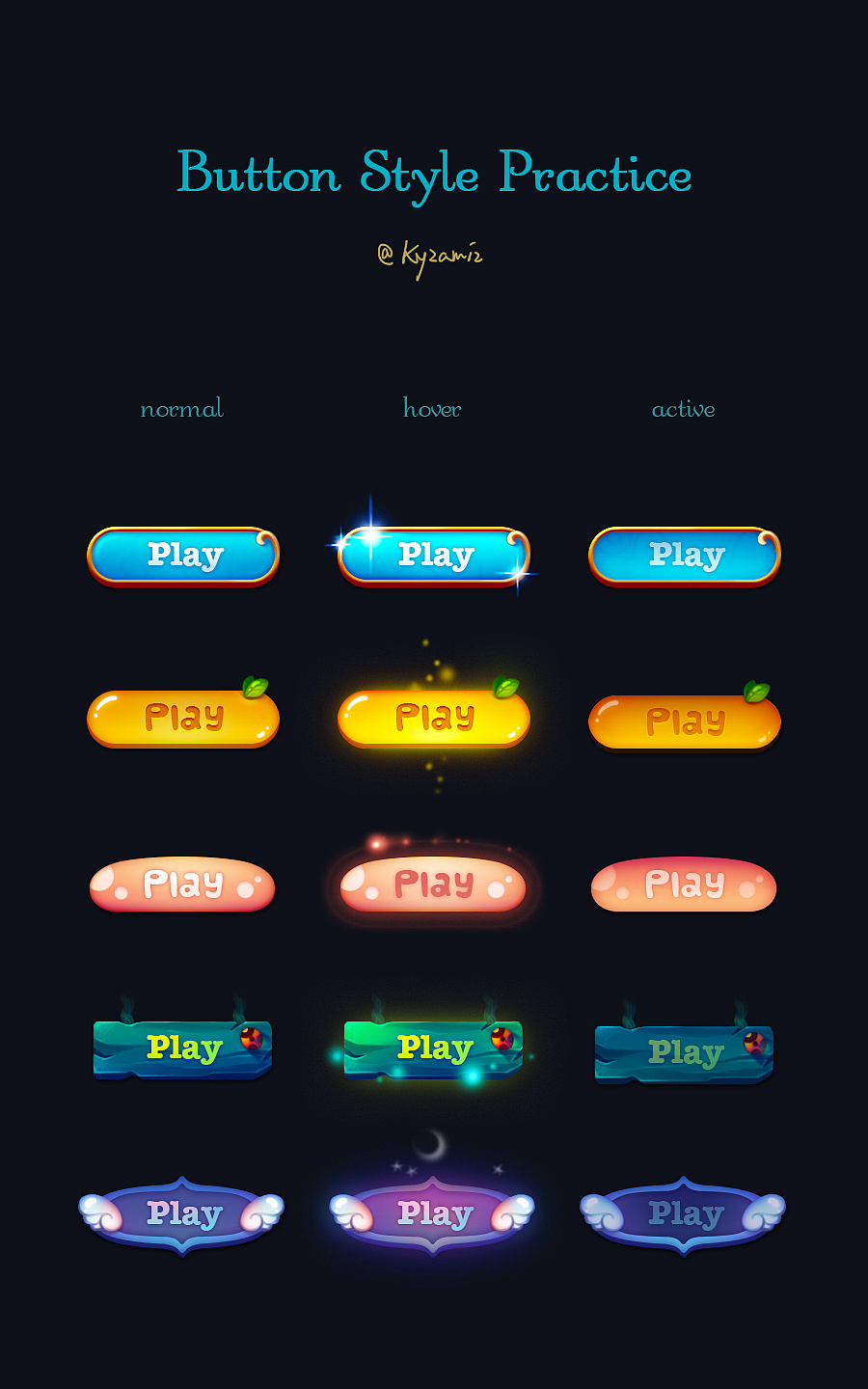 buttons in wonderland | 童话主题按钮练习稿|ui|游戏ui|kyzamiz