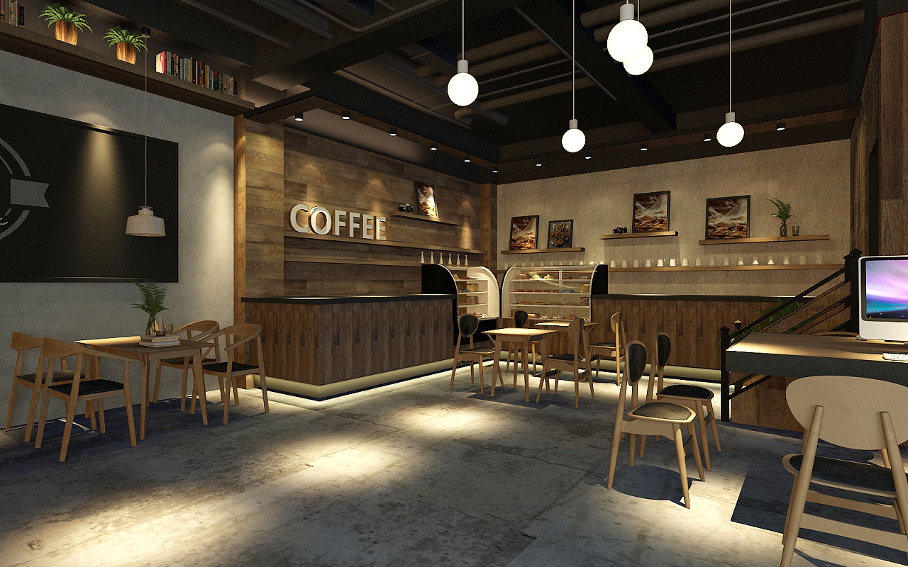 现代咖啡馆|空间|室内设计|一九九二效果图 - 原创作品 - 站酷 (ZCOOL)