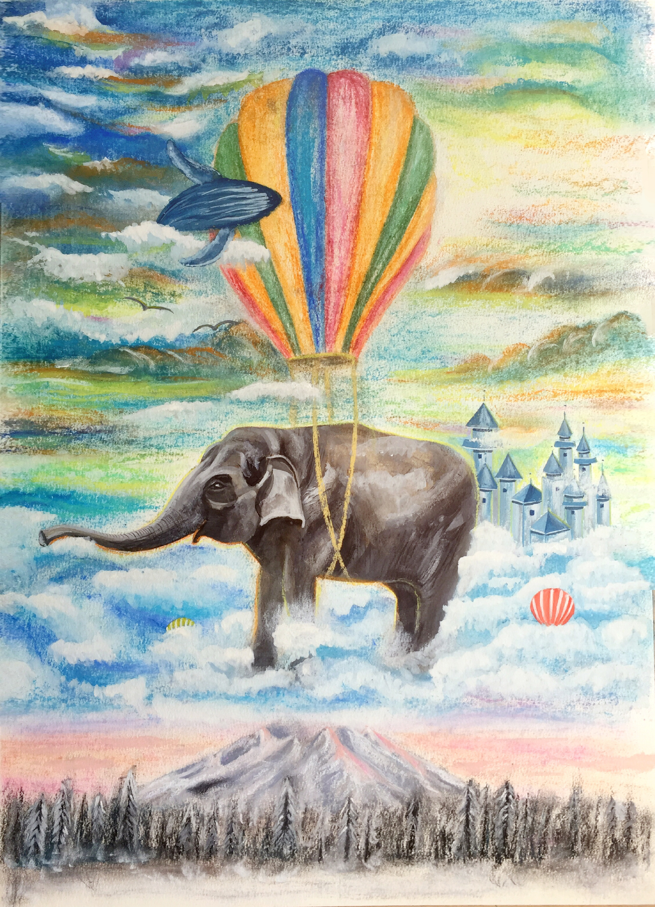 云上的奇妙世界 色粉画
