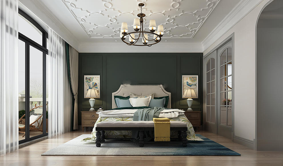 郑州碧桂园美式风格大别墅装修效果图欣赏---主卧
