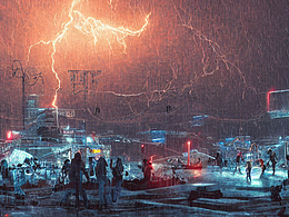 #AI创作实验室#机械，故障，雪雕，闪电，雨景，人群