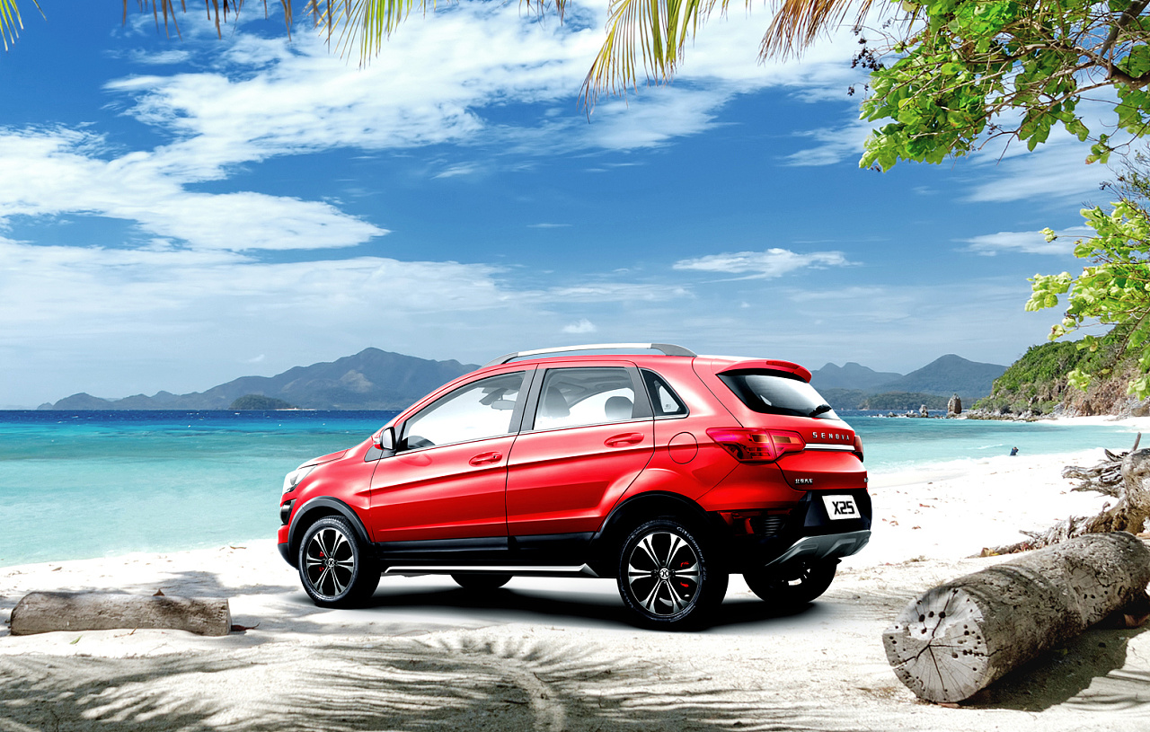 北汽汽车 海滩 生活 早上 景色 美国 菲律宾 创意海报