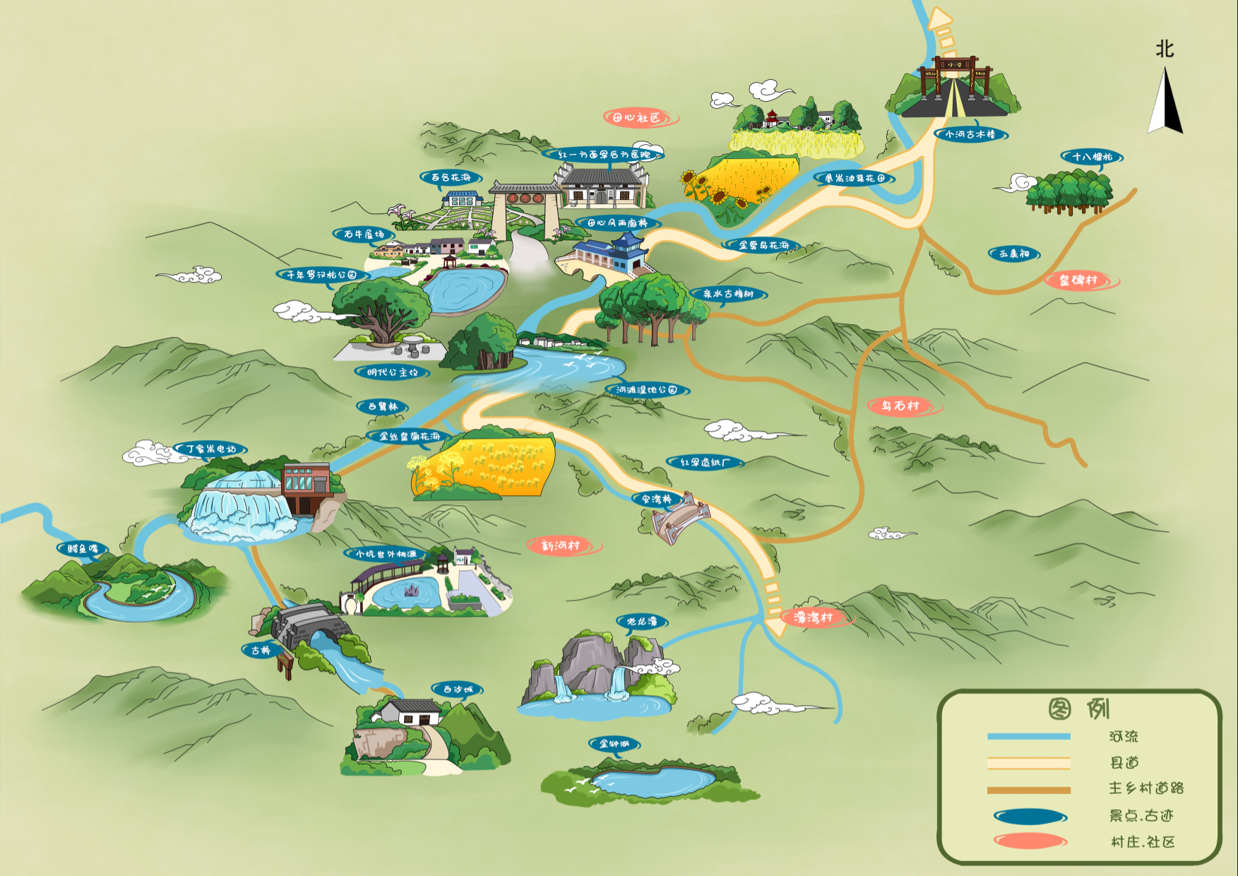 全域旅游手绘地图设计美丽乡村景区导览定制