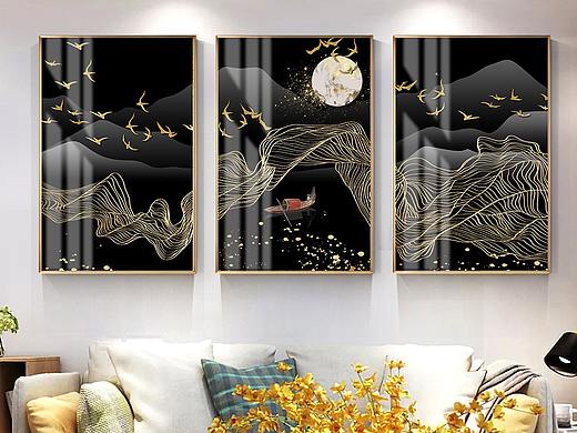 新中式抽象客厅画装饰画晶瓷画客厅飞鹤挂画