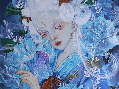 4k半身水彩古风插画
