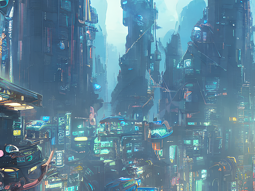 #AI创作实验室#赛博朋克的机器人与4维外星城市
