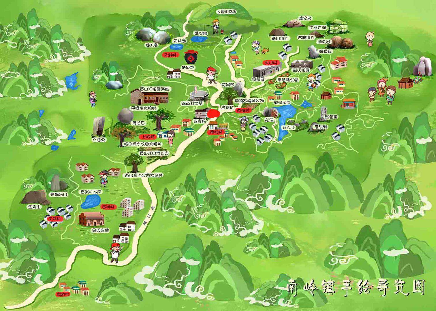 南岭镇.手绘地图景区旅游地图定制设计