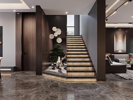 暗黑风格--别墅客餐厅楼梯间