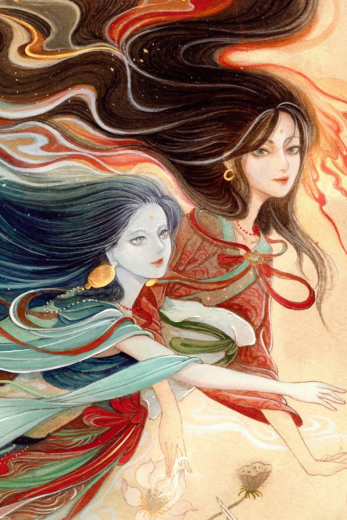 手绘「帝二女之娥皇女英」