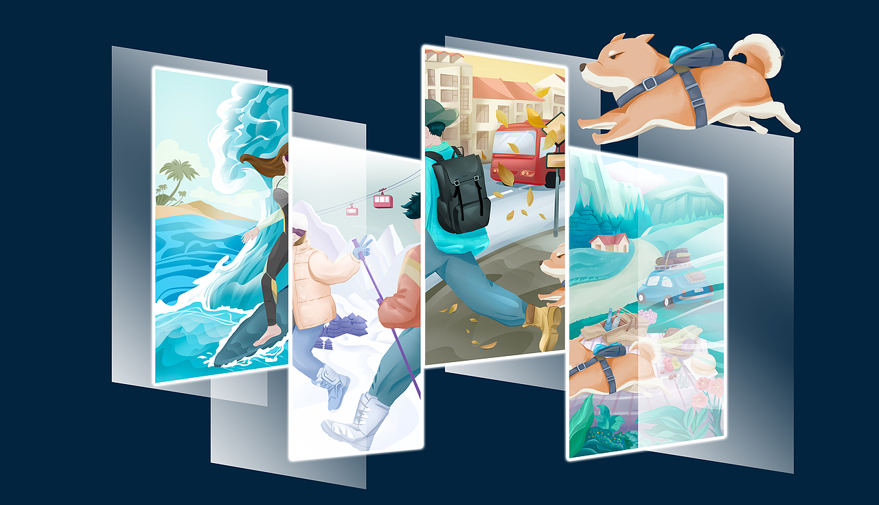 穿越四季-打开ULED去旅行（图ZMjg1NjkwODQw） - 海报 - 站酷设计师鱼尾yuvi原创素材 - 站酷ZCOOL