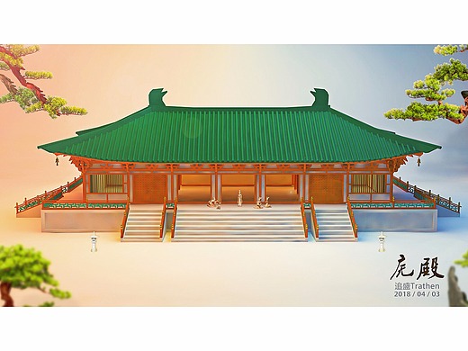 c4d练习:唐代建筑庑殿,唐代龙,摩尼宝珠,唐代海船