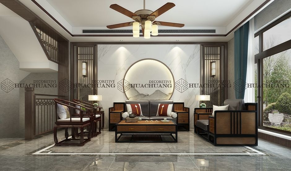 济南别墅装修设计|银丰·玫瑰园280平别墅新中式效果图