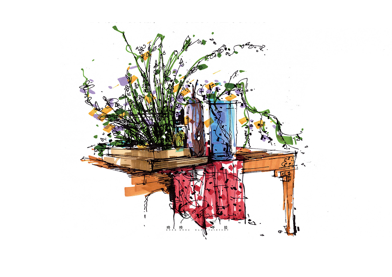 马克笔桌花上色步骤快速表现（图ZMTAwNjgxODU2） - 艺术插画 - 站酷设计师咚咚婚礼手绘原创素材 - 站酷ZCOOL