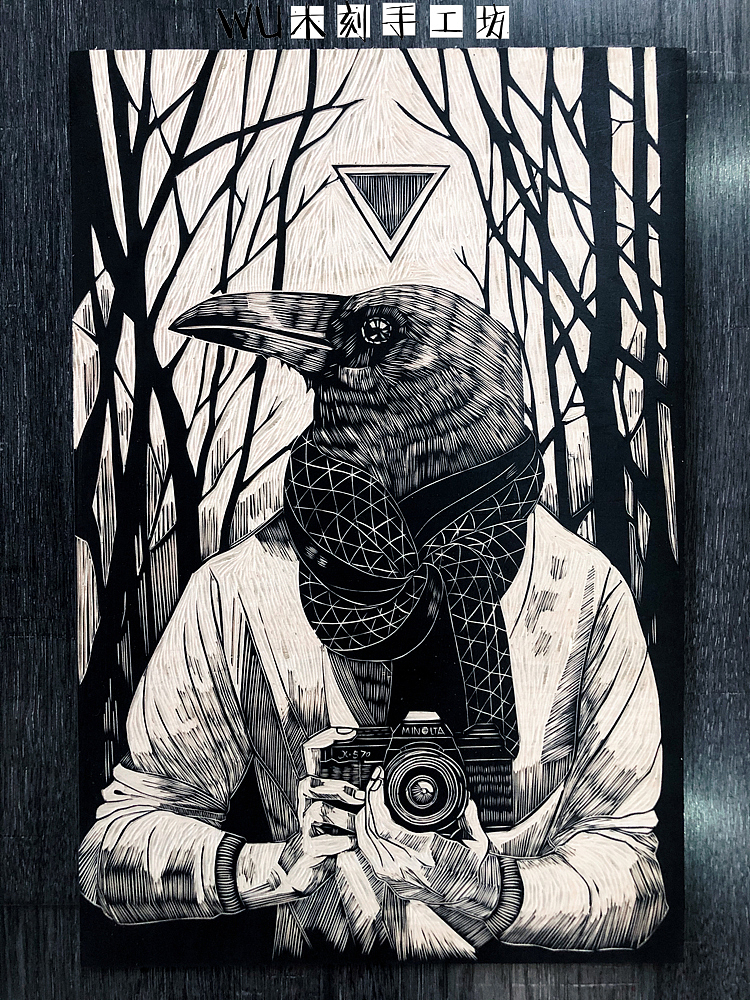【鹰】手工雕刻黑白木刻版画（图ZMjEwOTExOTQw） - 绘画 - 站酷设计师南山晓原创素材 - 站酷ZCOOL